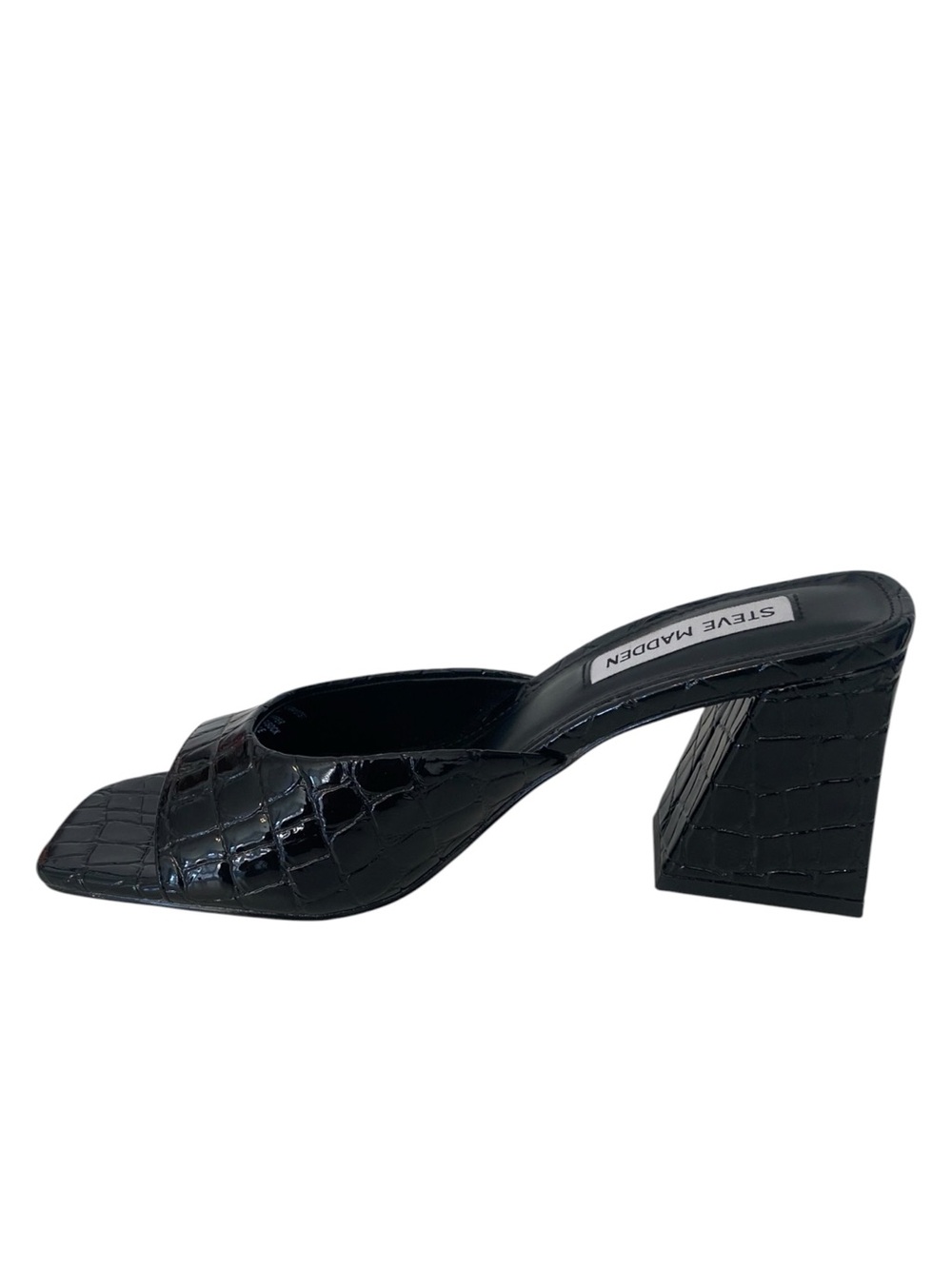 Steve Madden Grayson Black Croc Block Heel Mule Sandals NIB Size 6